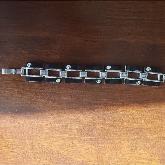 BRIGHTON VINTAGE silver and black linked bracelet with clasp closing - Picture 1 of 9